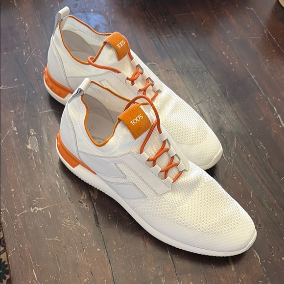 Tod's White and Orange Sneakers Sleek Design